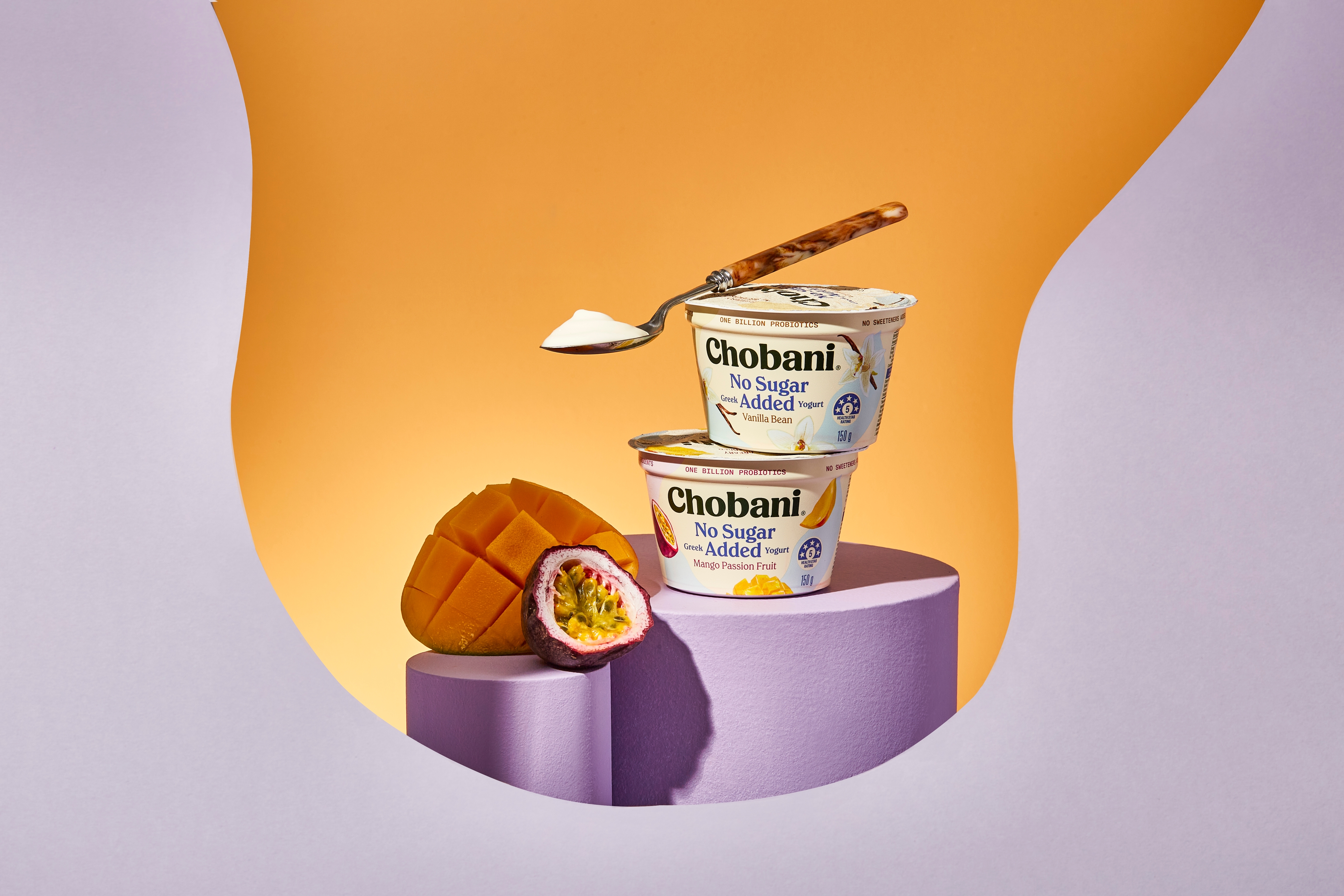 Cool pastel coloured art direction for Chobani packaging design by Our Revolution branding agency London Sydney Jen Doran