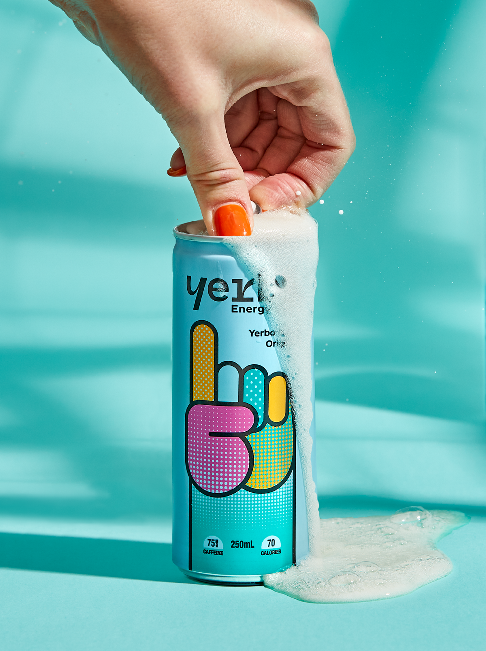 Hand opening a can of Yerbi Energy Drink design by Our Revolution brand design agency in Sydney