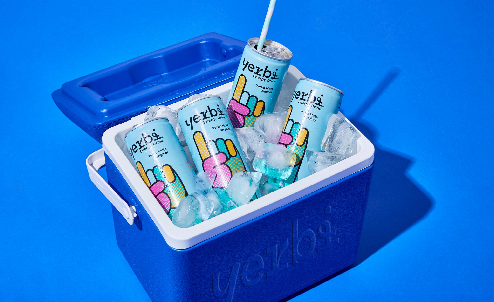 Blue esky ice box filled with Yerbi Energy Drink cans designed by packaging design agency Sydney Our Revolution
