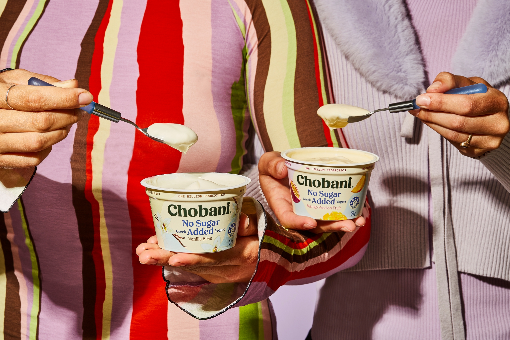 Two people enjoying Chobani yogurt by packaging design agency Our Revolution Sydney London Jen Doran